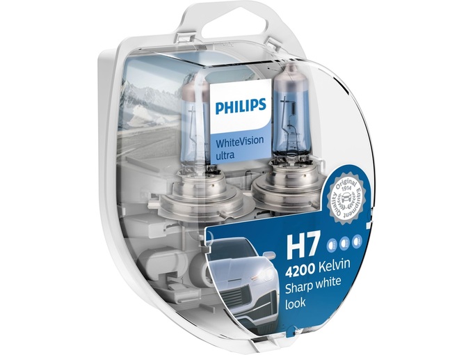 Philips WhiteVision ultra H7 u pakovanju, 4200 K, dve sijalice vidljive kroz providni poklopac