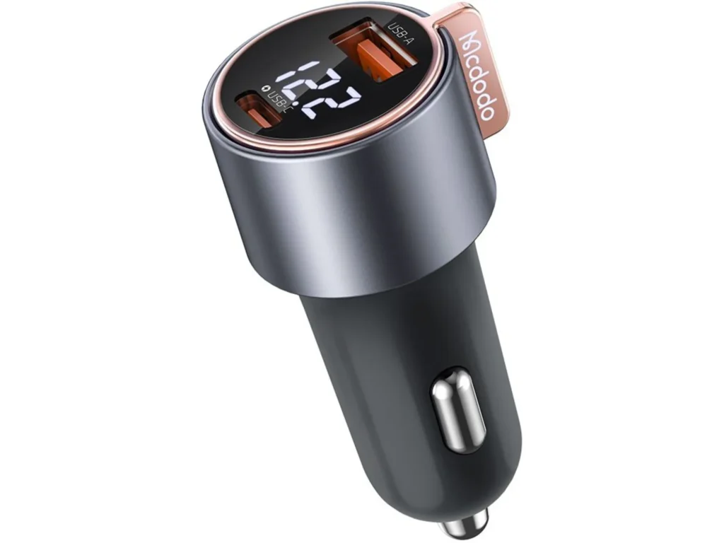 Mcdodo CC-3690 auto punjač od aluminijuma sa USB-A i USB-C izlazom i malim ekranom
