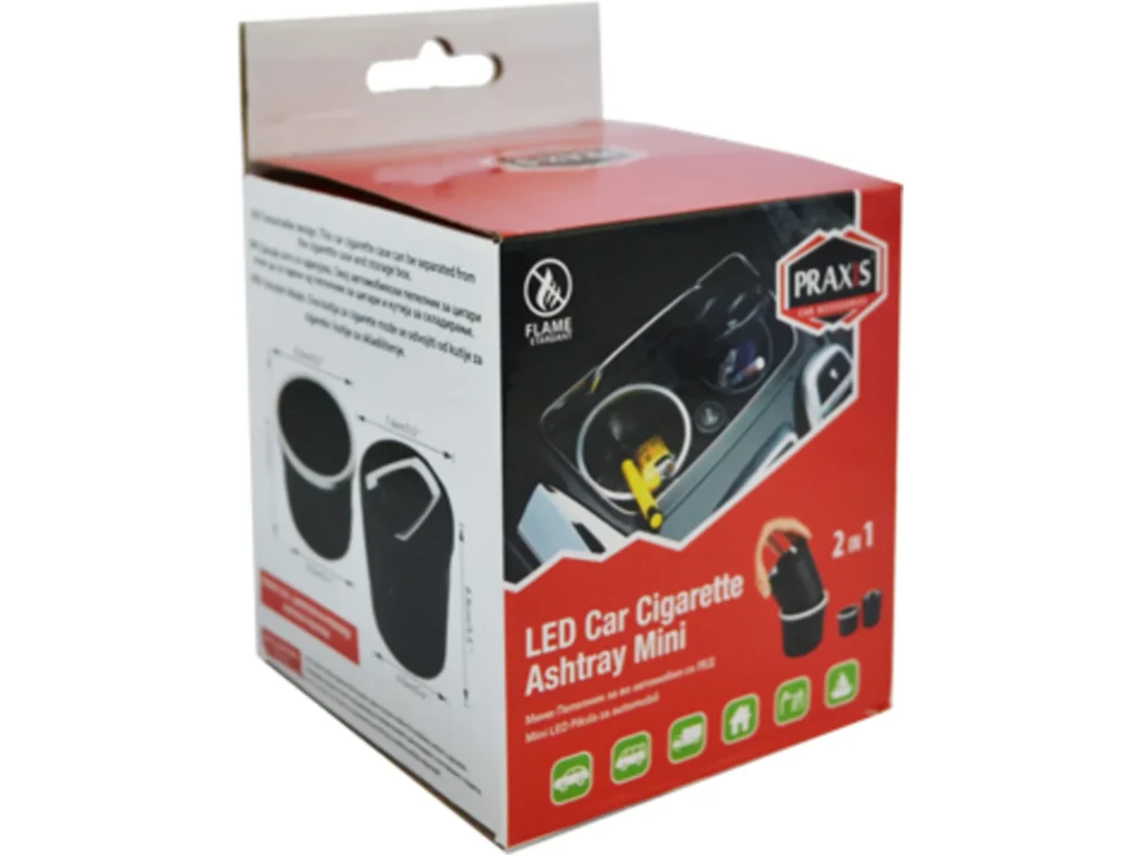 Praxis Pepeljara mini 23208 u kutiji sa natpisom LED Car Cigarette Ashtray Mini