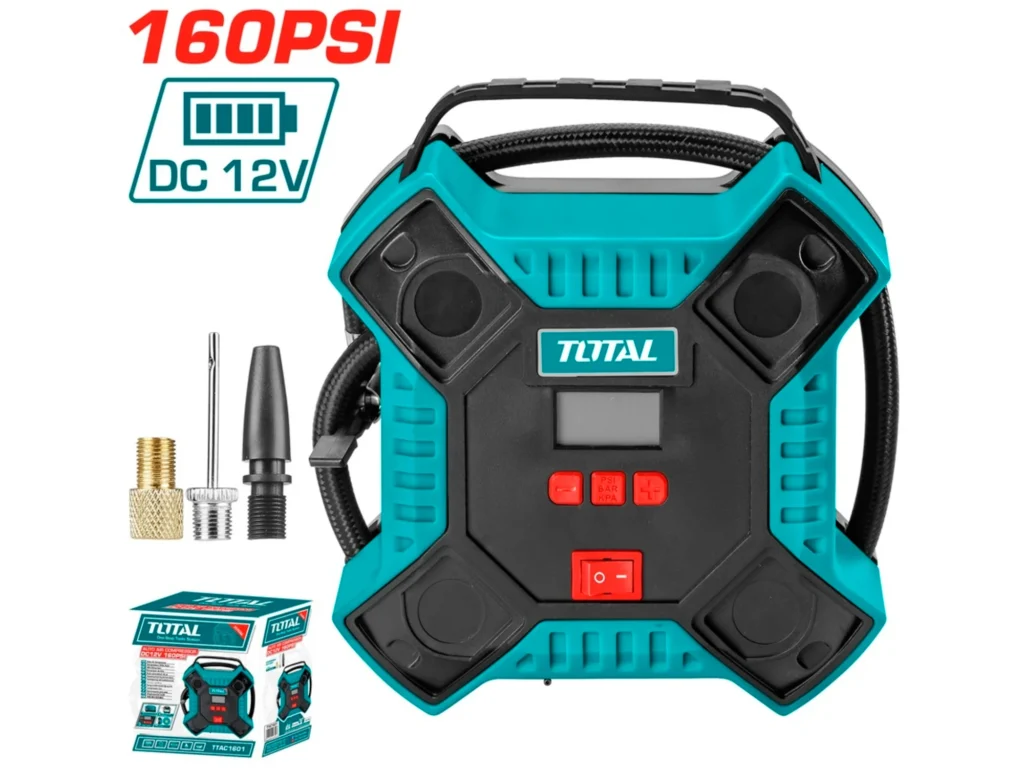 Total TTAC1601 kompresor za gume na 12 V sa ekranom, adapterima i kutijom